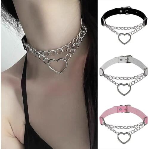 Sexy Woman Girls Harajuku Retro PU Leather Choker Necklace Traction Rope Bondage Necklace Cos Festival Collar Cute Goth Jewelry