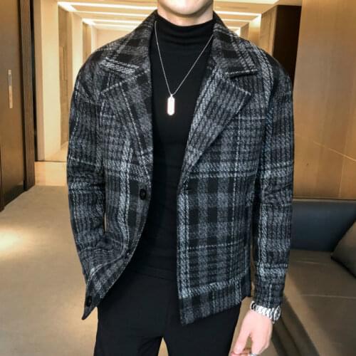 2020 Winter Jackets Men Warm Long Sleeve Plaid Wool Trench Coat Jacket Casual Steetwear Windbreaker Mens Slim Fit Jacket