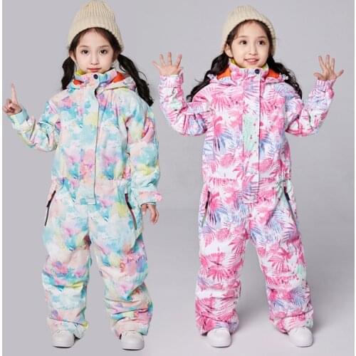 Winter Warm Girls Snowboard Jumpsuit Hoodie Childrens Ski Suit Sport One Piece Kids Snow Overalls Waterproof Baby Clothes Sets