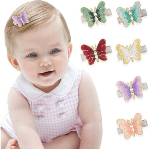 1 Pcs Baby Girl Infant Hair Accessory Clothes Hand Embroidery Newborn Clip Headwear Princess Butterfly Headwrap Cute Hairpin
