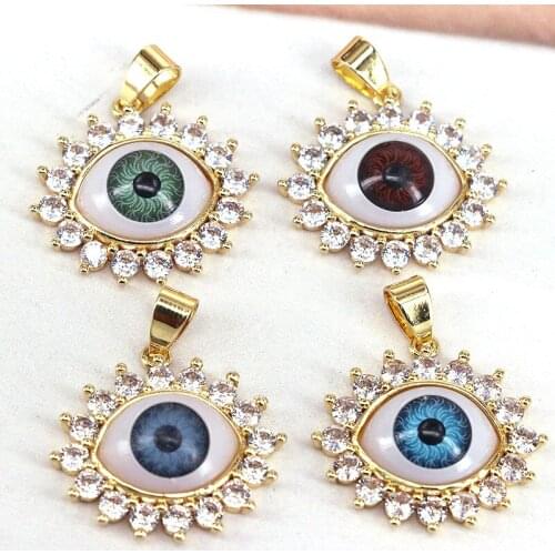 10Pcs,Enamel Evil Eye Oval Shape Pendant, Gold Filled Cz Zircon Pave Eye Charm, Necklace Bracelet Charm Finding