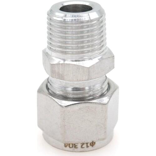 3/8" NPT Male-Fit Tube OD 12mm 304 Stainless Ferrule Pneumatic Connector Fitting
