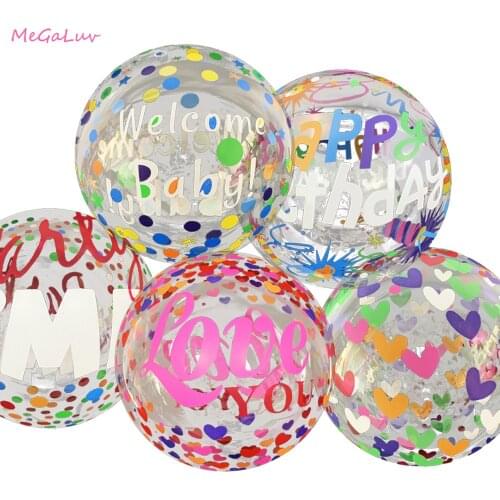 5pcs 20inch Transparent Print Bobo Balloon Wedding Happy Birthday Party Decoration Balloon Party Baby Shower Helium Ball Air Set