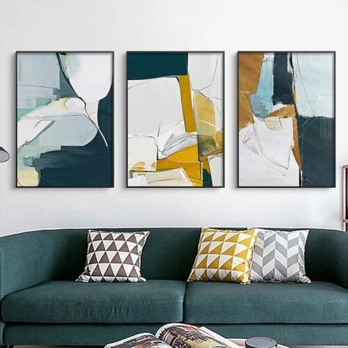 Abstract Unframed Traditional Chinese Canvas Printings Interior Decoration for Home Turquoise Home Decor Wall Paintings