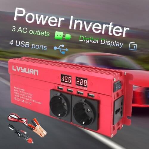 2000W Car Power Inverter Transformer 12 v 220 v EU Plug 3AC Outlets 4 USB Converter Solar Inversor инвертор for адаптер питания