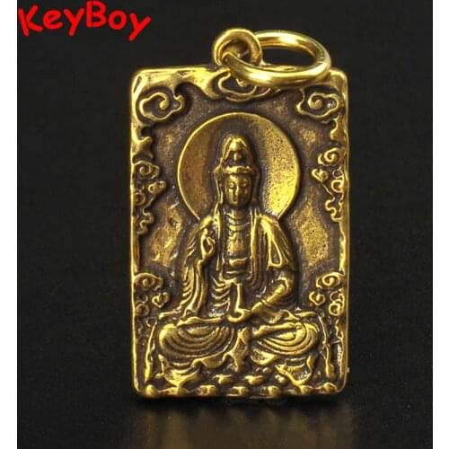 Pure Copper Guanyin Buddha Tag Pendants for Necklaces Blessing Gifts Handmade Keychains Pendants Car Key Chains Hanging Jewelry