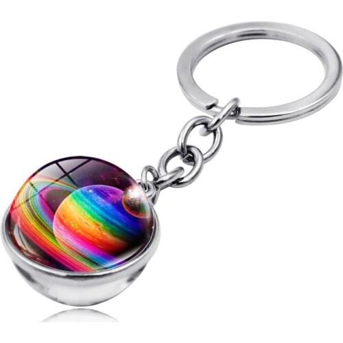 Univers Planet Keychain Galaxy Nebula Space Glass Cabochon Key Chain Glass Ball Keyring Solar System Jewelry For Men For Women