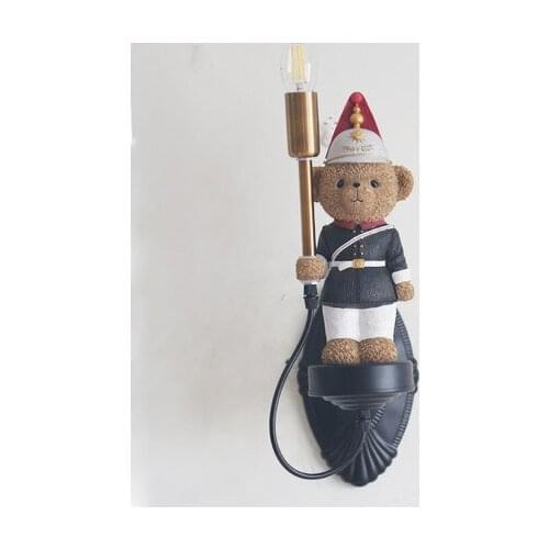 British teddy bear wall lamp childrens lamp boys and girls bedroom American creative cartoon doll LED resin wall lamp