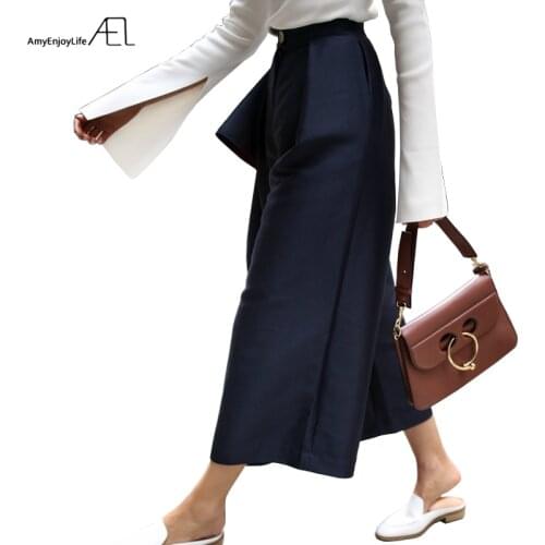 AEL Womens High Waist Wide Leg Pants Female Casual Bottoms Loose Type Lady Clothing 2018 Spring Lotus Leaf Ruffle Trousers