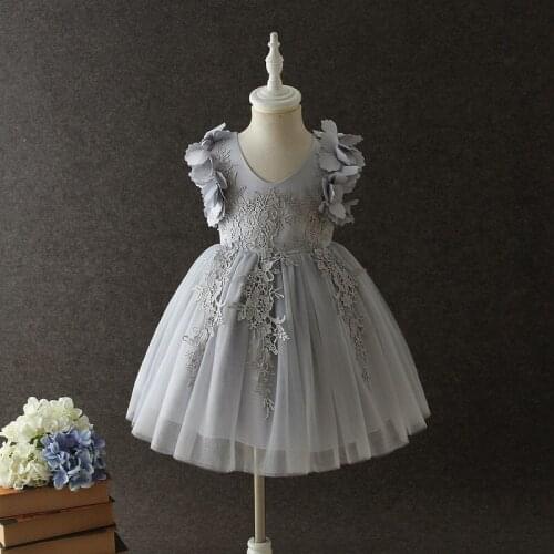 Floral Formal Girls Dress for Wedding Birthday Gray High Quality Flower Girl Vestido 2021 Girl Clothes 3 4 6 8 10 12 T RKF184059