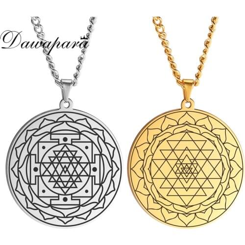 Dawapara Sri Yantra Mandala Sacred Geometry Pendant Necklace Chakra Energy Necklace Meditation Spiritual Jewelry Stainless Steel