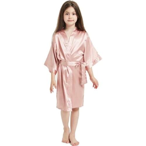 Children Girls Solid Silk Satin Kimono Robes Kids Children Bathrobe Sleepwear Bath Nightgown for Wedding Party Birthday Robe