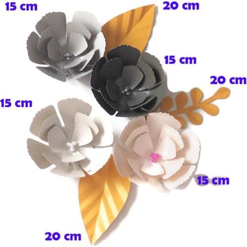 DIY Artificial Flowers Fleurs Artificielles Backdrop Giant Paper Flowers 4PCS Paper Leave 3PCS Wedding Party Decor Black