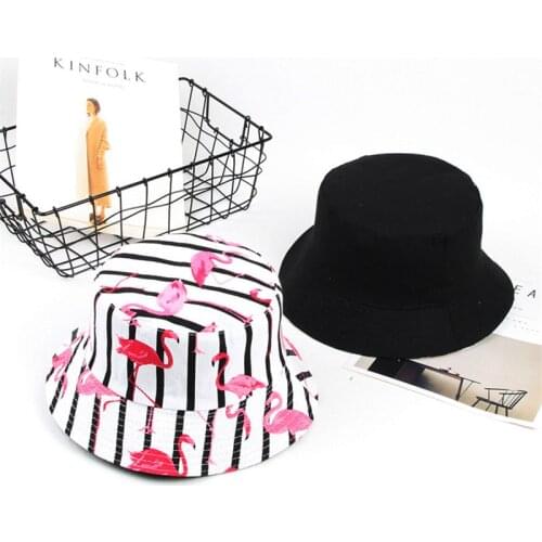 Double Side Unisex Flamingo Bucket Hat Women Outdoor Hiking Cap Men Bucket Fishing Caps Sunscreen Panama Fisherman Hats 032