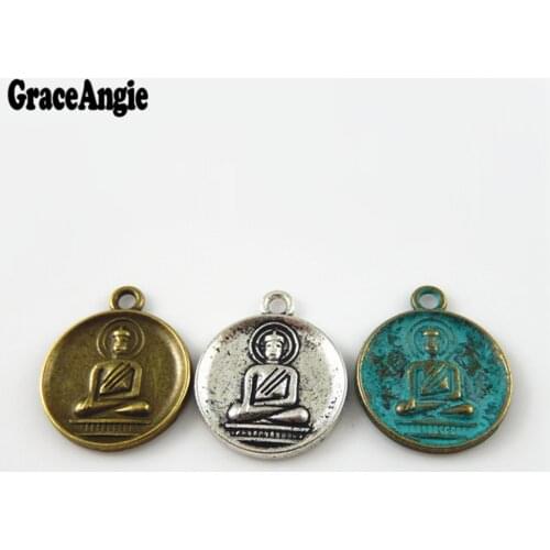 GraceAngie15pcs Mixed Color Alloy Round Buddha Accessory Suspension Jewelry Making Bracelet Crafts Pendant Charms