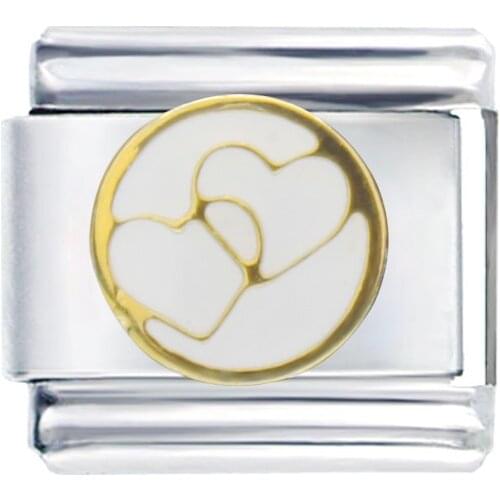 Composable links bracelet Classic size 9mm modular white enamel double heart love Italian charm