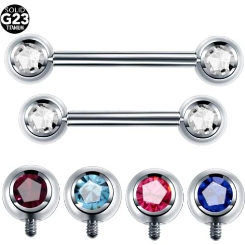 NEW 1PC G23 Titanium Crystal Gem Assorted Colors Tongue Barbell Piercing Rings Internally Thread Nipple Barbell Fashion Jewelry
