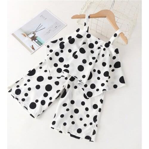 Girls Sets Summer Dot Sling T-shirt and Wide Leg Pants Kids Suits Baby Children Teen Clothing
