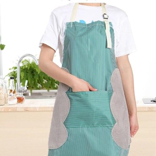 Kitchen Apron with Side Wipes Absorb Water Adjustable Buckle Oxford Cloth Big Pocket Apron for Women Men Chefs