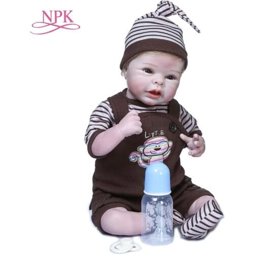 NPK 55CM reborn doll blond hair sweet smiling face cuddly soft body baby boy bebe realistic hand detailed paiting collectibles