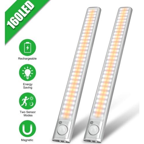 80/120/160 LEDs PIR Motion Sensor LED Under Cabinet Light Dimming Adjust Sensing Time Night Lamp for Kitchen Wardrobe Stairs