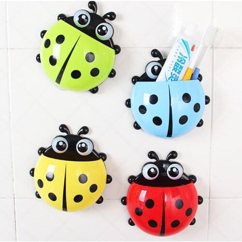 Lovely Ladybug Sucker Toothbrush Toothpaste Holder Wall Plastic Bathroom Sets Suction Hooks Creative Home Accessories HG0086