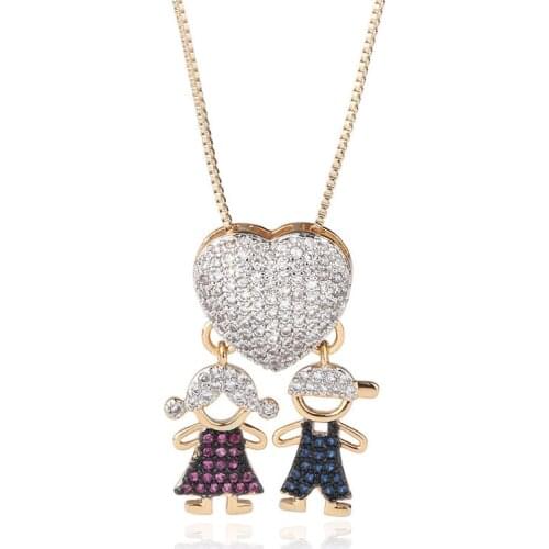 Fashion Cartoon Doll Pendant Pave Zircon Bling Heart Necklace Fine Couple Jewelry Best ValentineS Gift Drop Shipping