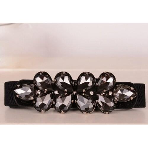 Fashion Crystal Flower Waist Belts for Women Skinny Elastic Belt Stretch Waistband Cinch Strap