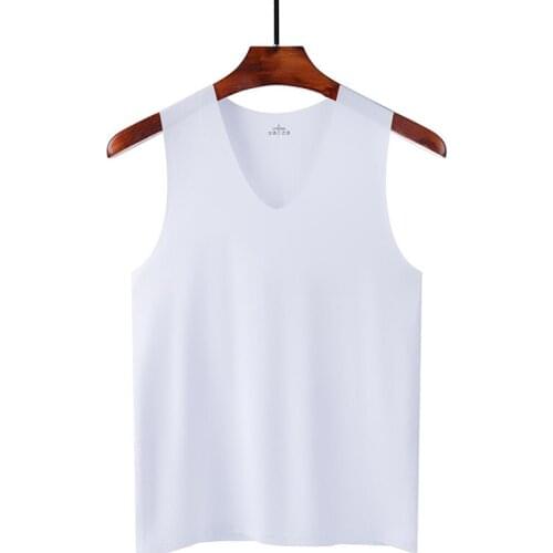Mens Summer Ice Silk Vest Solid Color Seamless Sleeveless Wide Shoulder Undershirt Breathable Elastic Sports Tops Plus Size 5XL
