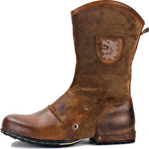 2021 Mens Western Boots Genuine Leather Mens Motorcycle Boots Ankle Boots Casual shoes 5008-1-H1-Brown Dark Brown Color