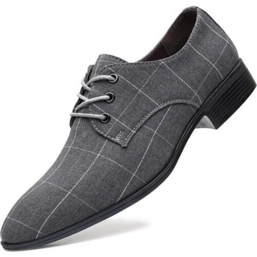 Mens Business Dress Pointy Plaid Black Shoes Breathable Formal Wedding Basic Shoes Men 2020 loafers Mens Canvas Concise Shoes