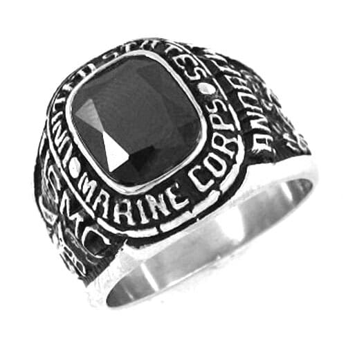 Black Zircon UNITED STATES MARINE CORPS USMC Ring Stainless Steel Jewelry USA Military Motor Biker Men Ring Wholesale SWR0157