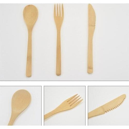 New 50 sets/lot Reusable Elegant Retro Wooden Bamboo Cutlery Flatware With Bags Dinnerware Spoon Fork Chopsticks
