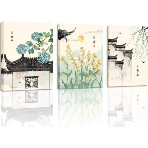 Chinese Style Landscape Canvas Wall Art Flowers Printed Painting Living Room