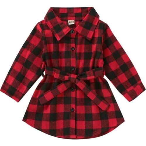 Christmas Toddler Baby Girl Clothes Long Sleeve Plaids Shirt Dress Outfit Set