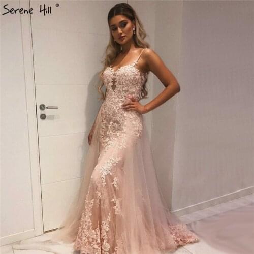 Pink Sexy Sweetheart Mermaid Evening Dressese Sleeveless Handmade Flowers Evening Gowns 2020 Serene Hill LA60913