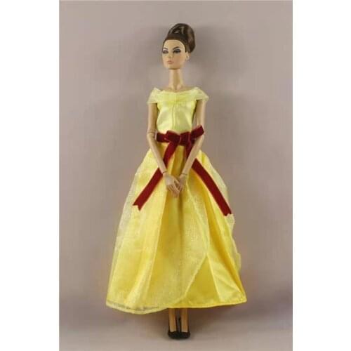 Pretty Yellow Bowknot Princess Dress 1/6 BJD Doll Clothes For Barbie Outfits Party Gown Vestido Dolls Accessories Kids Toy Gifts