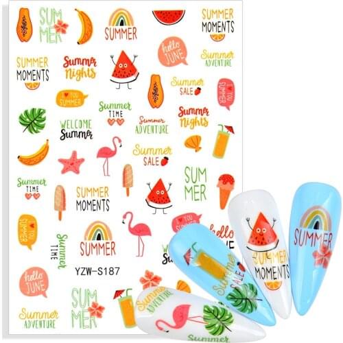 Fashion Nail Art Sticker Fruit Flora Summer Holiday Fruit Cartoon Anime Flower Leaf Self Adhesive Manicure Accessorie Nail Decal