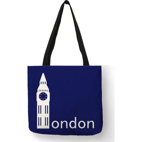 Modernism Style Dark Blue Linen Tote Bag for Ladies Girls Letter Printed Handbag Super Quality Unisex Grocery Travel Sac A Main