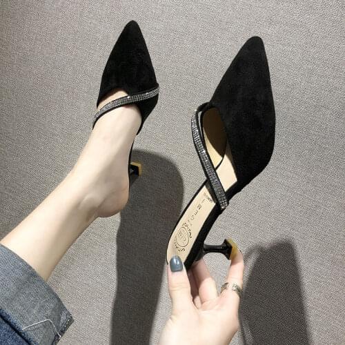 Internet Hot Slippers Womens Summer 2021 New Pointed Stiletto Heel High Heels Outdoor Slippers Half Slippers Womens Shoes