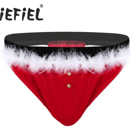 Mens Sissy Panties Homme Lingerie Thong Briefs Men Gay Underwear Velvet Santa Hat Bell Xmas Christmas Holiday Fancy Cosplay