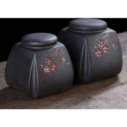 Vintage Tea Storage Jar Ceramic Pottery Plum Flower Pattern Seal Cans Damp-proof Tea Tanks Container Teaware Accessories Decor