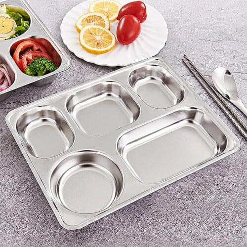 High Quality Stainless Steel Divided Dinner Tray Lunch Container Food Plate for School Canteen 3/5/4 Sections