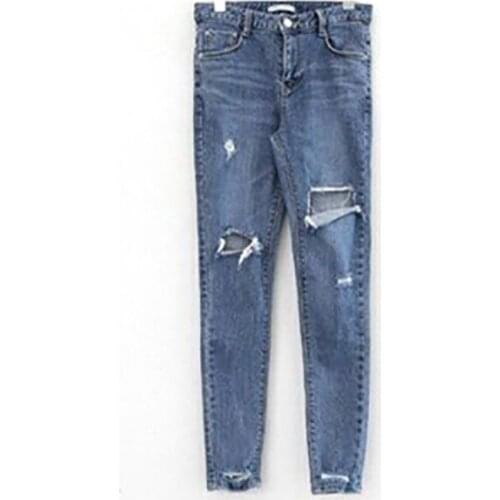 Ripped Jeans For Women 2020 New Style Tall Waist Tight Little Feet Beggar Pants Nine Points Pencil Pants Long Legs Blue