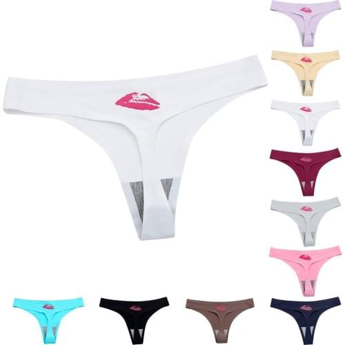Women Lip Thong Lingerie Female Cotton G-String Briefs Sexy Soft Underwear T-back Underpants Low-Rise T-back Plush thong silk
