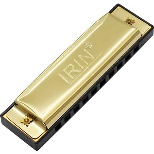IRIN Gold 10 Holes 20 Tone Blues Harmonica Key of C Mouth Organ Musical Instrument with Black Storage Box