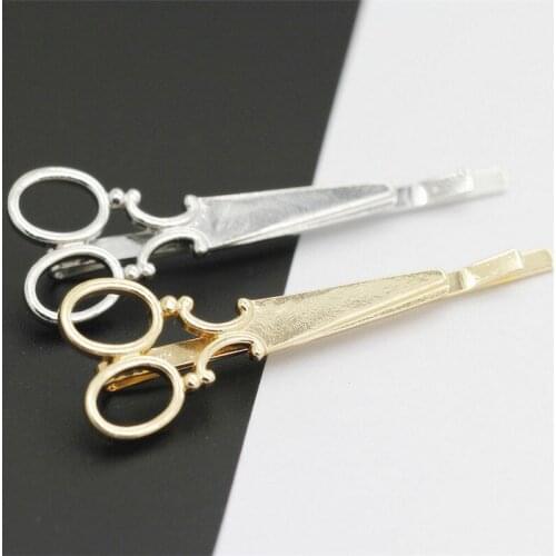 1/2 PCS Korean Creative Hair Clip Funny Golden Scissor Shaped Head Accessories High Quality Barrettes Fashion Vintage Women Girl