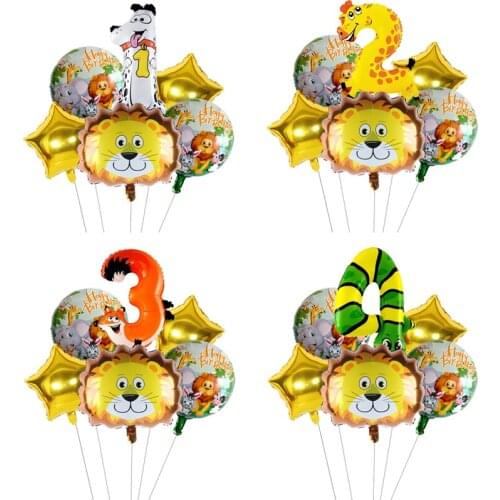 1set Jungle animals party decoration Lion Monkey Zebra Number balloon Foil Balloon Figure 1to 9 Globos kids Birthday Party Decor