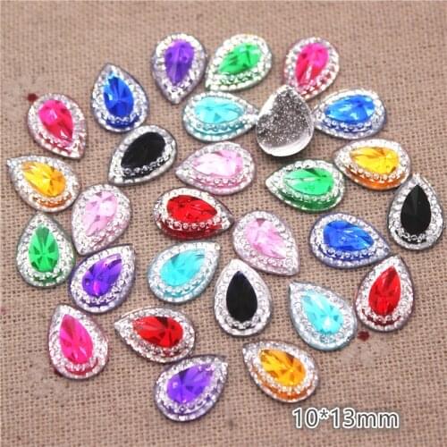 100pcs 10*13mm Shiny Resin Rhinestone Bicolor Drop Stone Home Garden Crafts Cabochon Scrapbook DIY Accessories