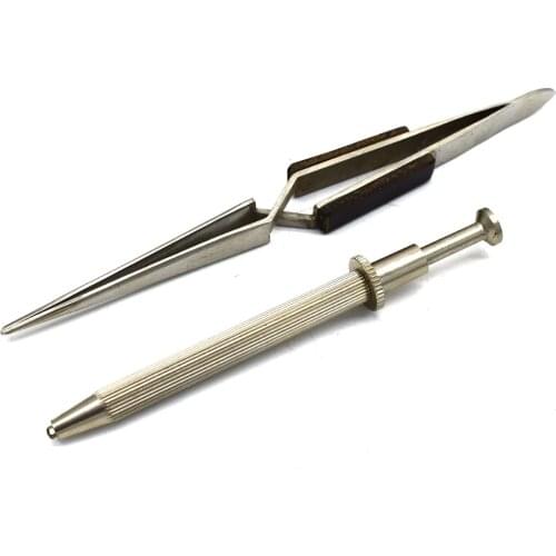 2PCS Jewelry Tool Set Welding Fibre Straight Nose Tweezers & Diamond Pick Up Tool